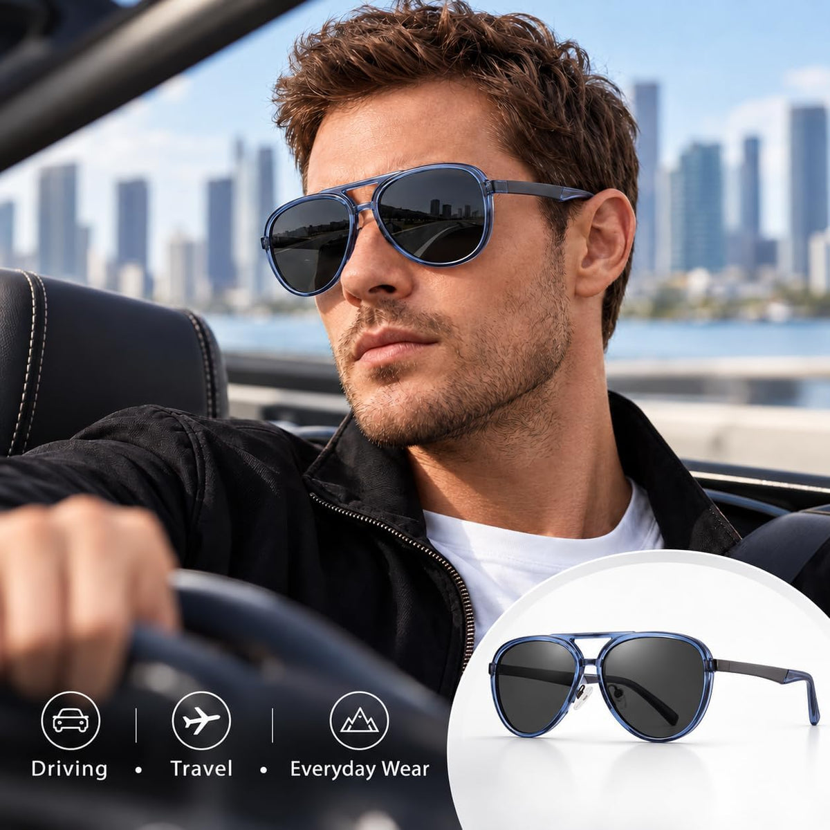 SKY-TOUCH Mens S15218 C1 Black Sunglasses - 6