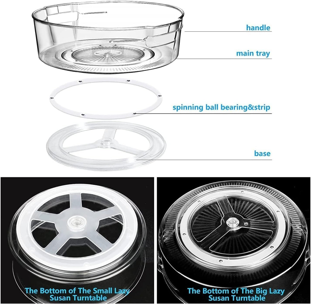 SKY-TOUCH Lazy Susan Turntable Organizer Rotates 360 Degrees, Spice Rack Turntable Organizers, Kitchen Organiser Turntable Cupboard Organiser for Cabinet, Pantry, Fridge, Countertop(1pack) - 4