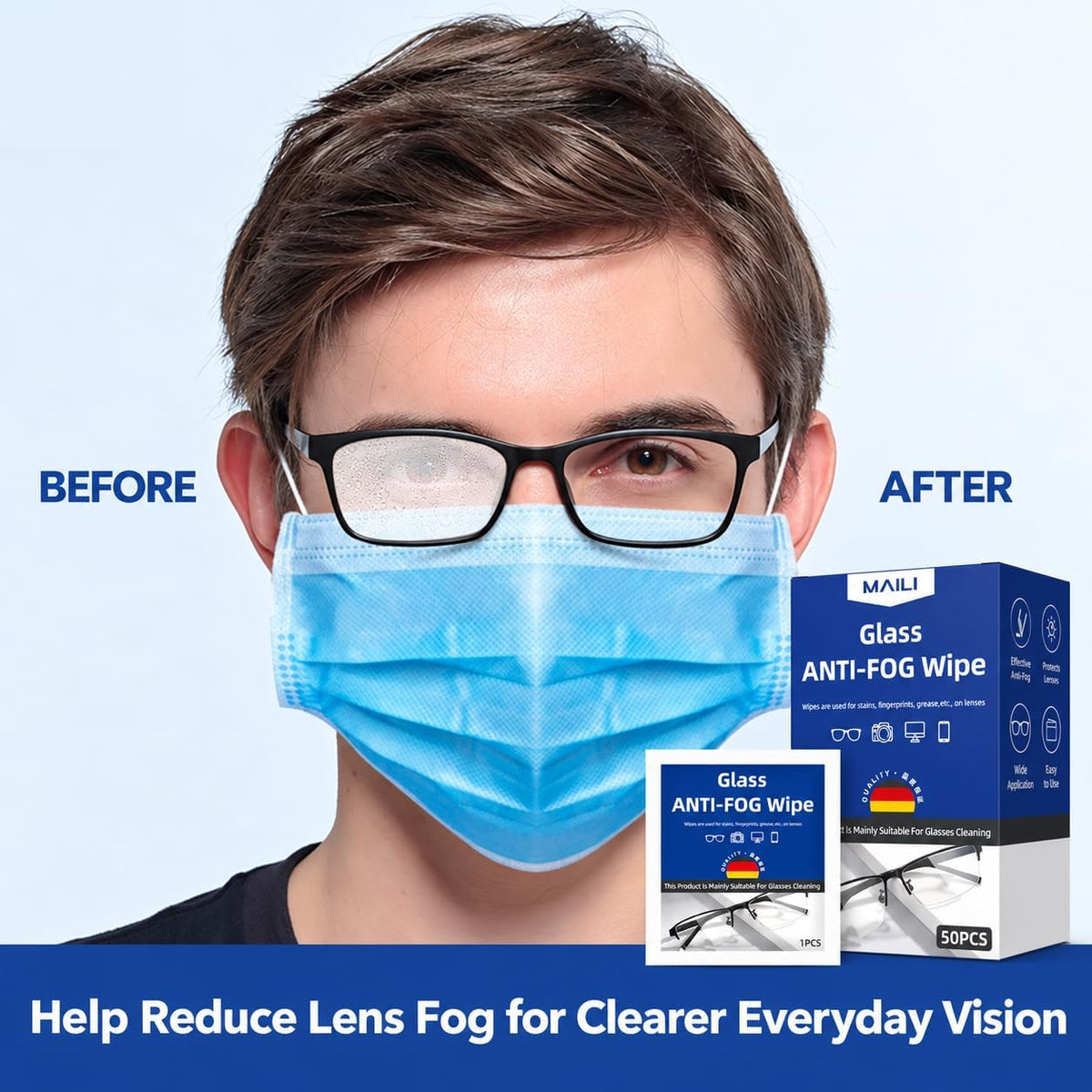 SKY-TOUCH Unisex Anti-Fog Wipe 1pcs Anti-Fog Wipe (pack of 50) - 4