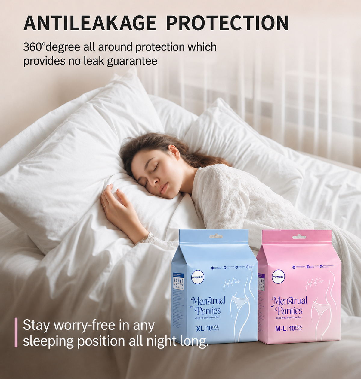 SKY-TOUCH 10PCS Night Period Panty for Women XL,Ultra Absorbent Disposable Overnight Panties, 360° Leak Proof Period Panties Breathable Comfortable, Suitable Weight 64–73 kg