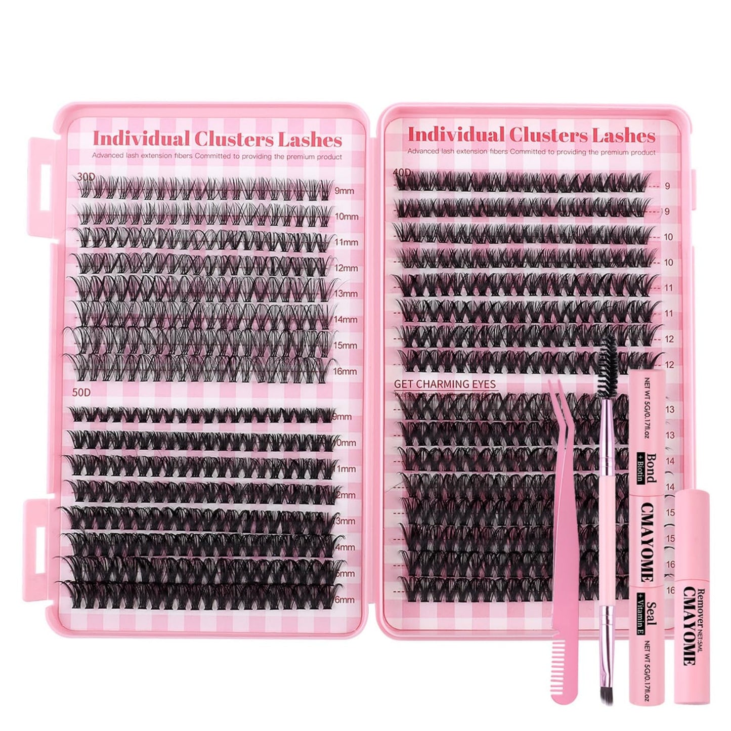 SKY-TOUCH Lash Clusters Kit 640 Pcs, False Lashes DIY Lash Extension 9-16mm 30D+40D+50D Curvature Individual Lashes, Eyelash Kit with Lash Bond, Lash Tweezers, Eyelash comb, Seal Lash remover