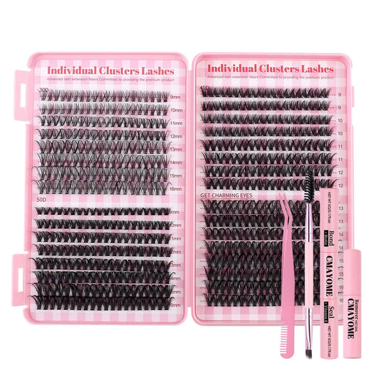 SKY-TOUCH Lash Clusters Kit 640 Pcs, False Lashes DIY Lash Extension 9-16mm 30D+40D+50D Curvature Individual Lashes, Eyelash Kit with Lash Bond, Lash Tweezers, Eyelash comb, Seal Lash remover