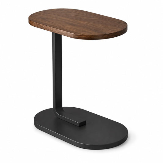 SKY-TOUCH C-Shaped End Table, Small Side Table for Couch, Sofa table, Perfect Snack Table with Metal Frame for Bedroom, Living Room & Small Spaces, Overbed Tables (Walnut) - 45x28x58.5cm