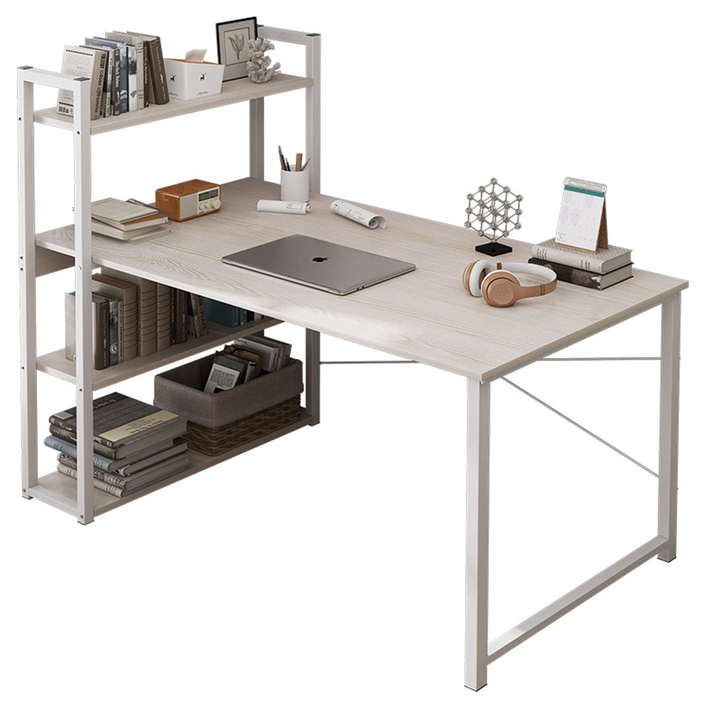 SKY-TOUCH Computer and Laptop Desk Yellow with Storage Shelves and Book Shelf for Study, Office Work Station and Gaming 120 * 48cm