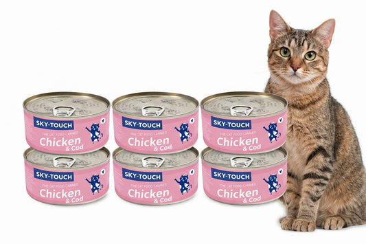 Sky-Touch 6 Pack Wet Cat Food Can 85g, Shredded Real Meat in Broth, Grain-Free High Protein Cat Food with Taurine, Fish Oil, Vitamins & Minerals, Hydrating Nutrition for Kittens & Adult Cats(Cod Fish)