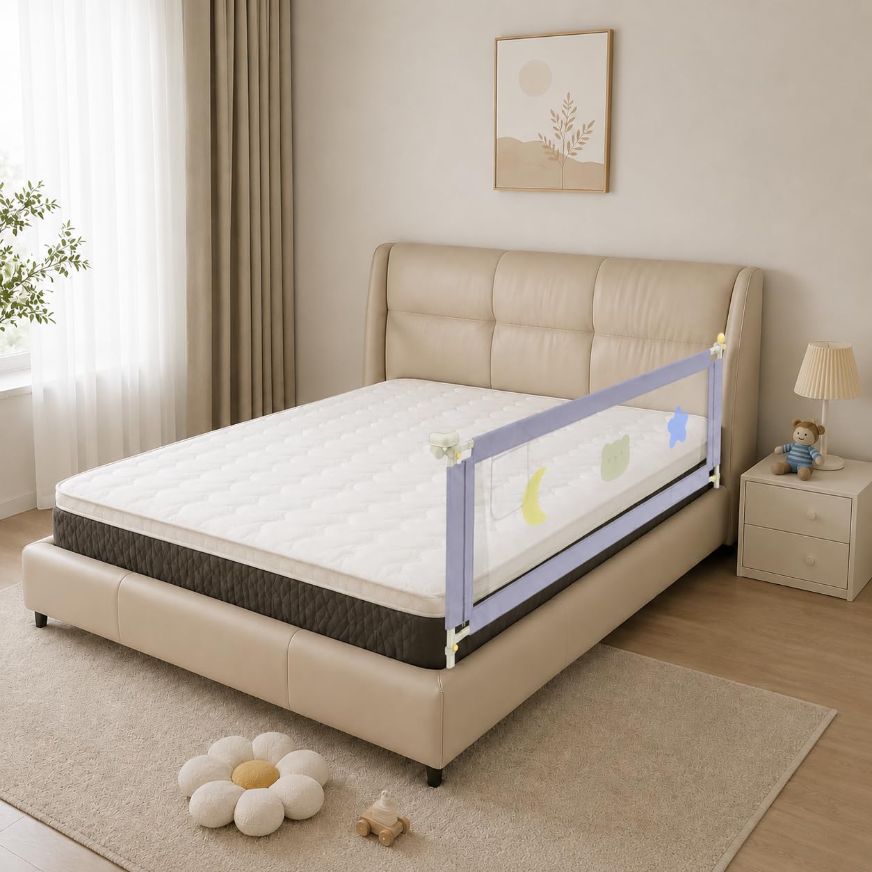 SKY-TOUCH Bed Rail for Toddlers, Baby Bed Rail Guard Infants Safety Bed Guardrail Adjustable Height, Upgraded seamless reinforced safety fence protector baby crib rail guardrail
