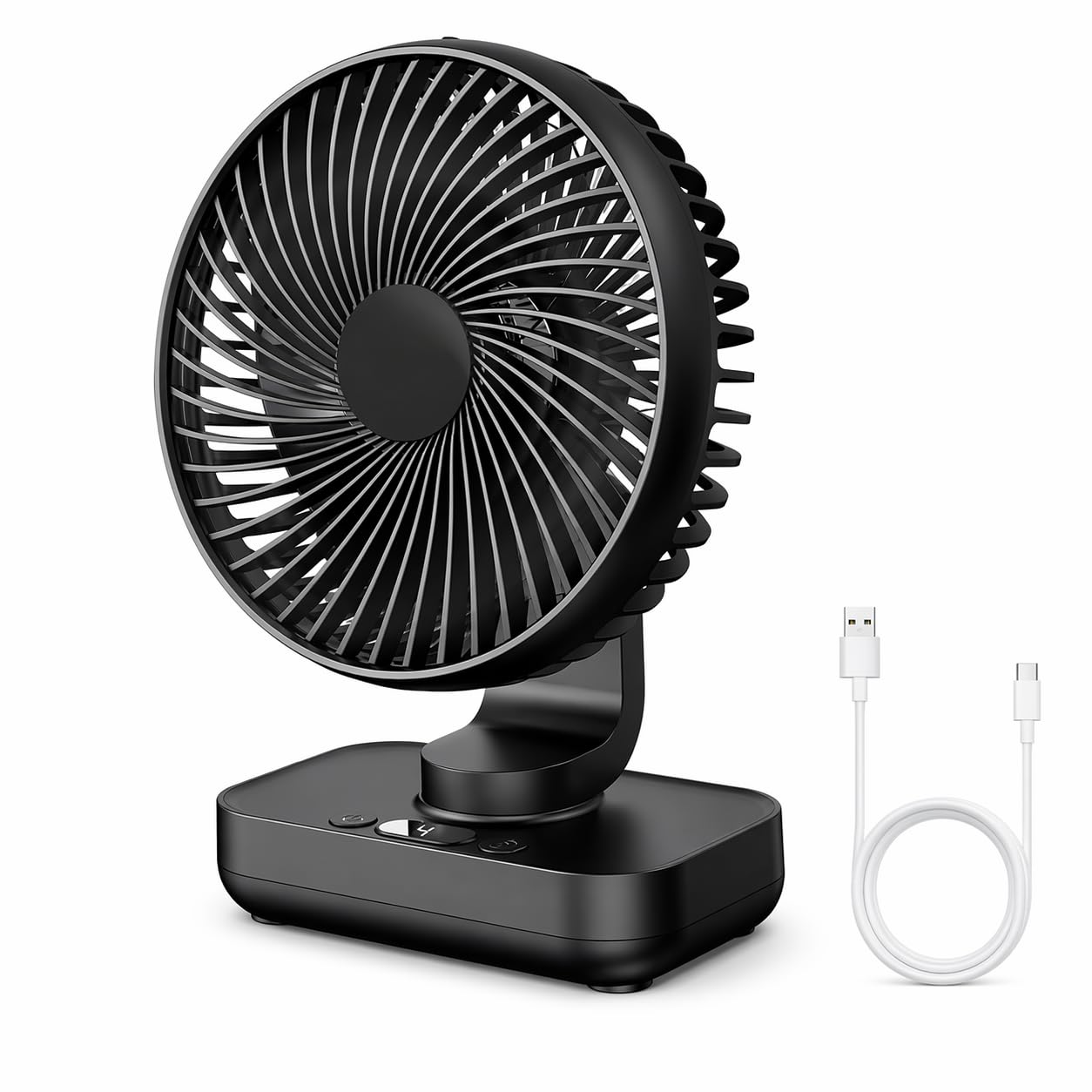 SKY-TOUCH Desk Fan, Portable Table Fan with 4 Adjustable Speed Control, Adjustable Angle and Wind Direction, Rechargeable 4000 mAh for Desk, Office & Travel, Black, 13.8 * 7.5 * 18.3 cm