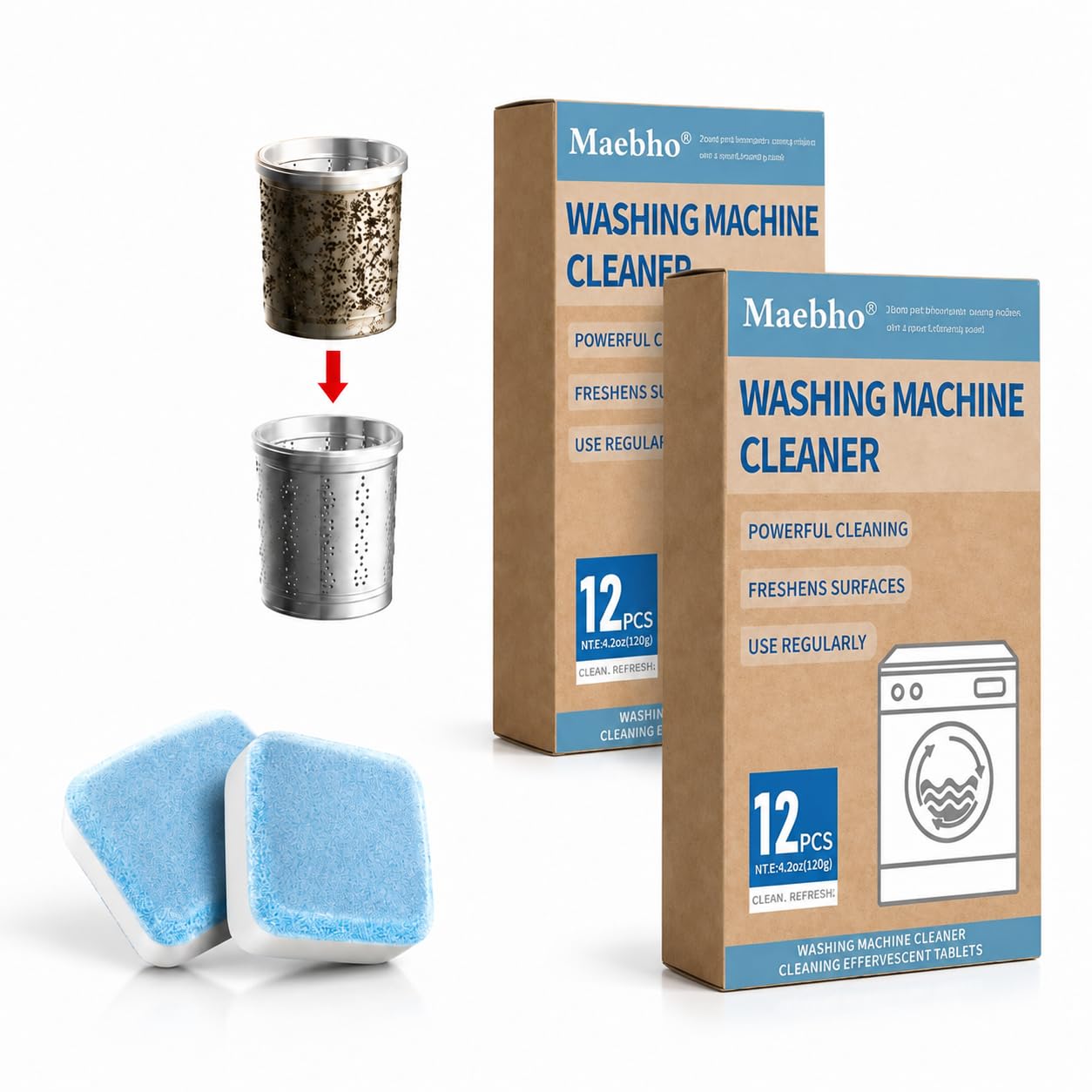 SKY-TOUCH 24 Pack Washing Machine Cleaner Tablets, Deep Cleaning Descaler for HE Front Load & Top Load Washers, Removes Odor, Residue & Limescale, Laundry Drum Cleaning Supplies
