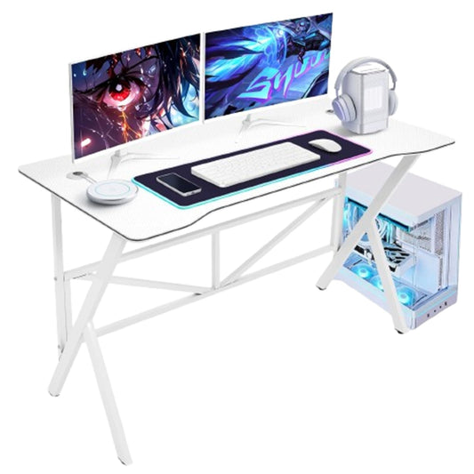 SKY-TOUCH 120x60cm Gaming Computer Desk, Home Office Computer Desk, Minimalist style Gamer Desk with Carbon Fiber Desktop K-Shaped Ergonomic Computer Desk for Home Office,White