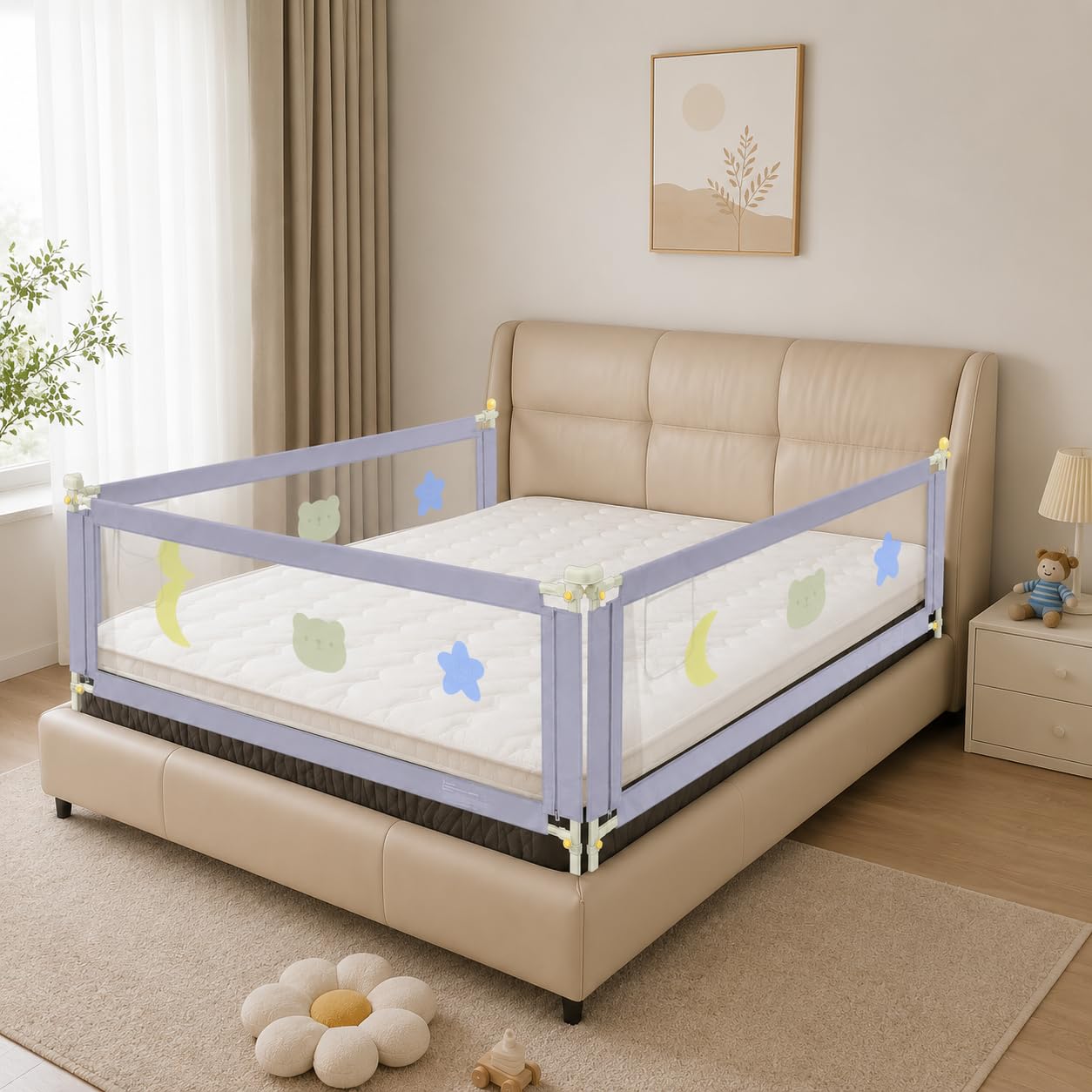 SKY-TOUCH Bed Rail for Toddlers, Baby Bed Rail Guard Infants Safety Bed Guardrail Adjustable Height, Upgraded seamless reinforced safety fence protector baby crib rail guardrail