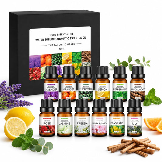 SKY-TOUCH Essential Oils Set, Premium Pure Oil for Diffusers, 100% Therapeutic Grade Aromatherapy Oils, Bottles*10mL x 12 for Sleep, SPA, Relaxation, Ideal for Diffuser & Humidifier - 12 Flavors