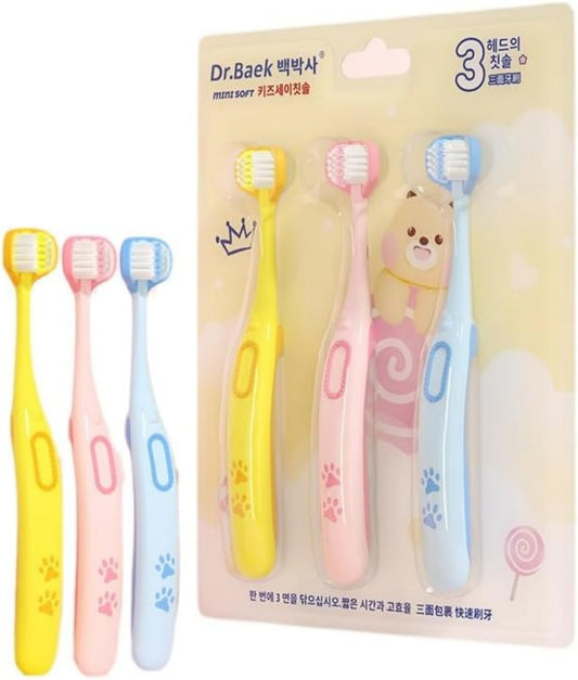 SKY-TOUCH Children's toothbrush set, Toddler, soft bristle, Easy to hold, Three-sided brush head, Suitable for children aged 2-8, （3 pack）