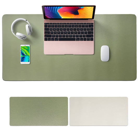 SKY-TOUCH Mouse Pad Large 80x40cm, Leather Computer Pad Office Desk Mat Extended Gaming Mouse Pad, Non-Slip Waterproof Dual-Side USe Desk Mat Protector (Green/Silver)