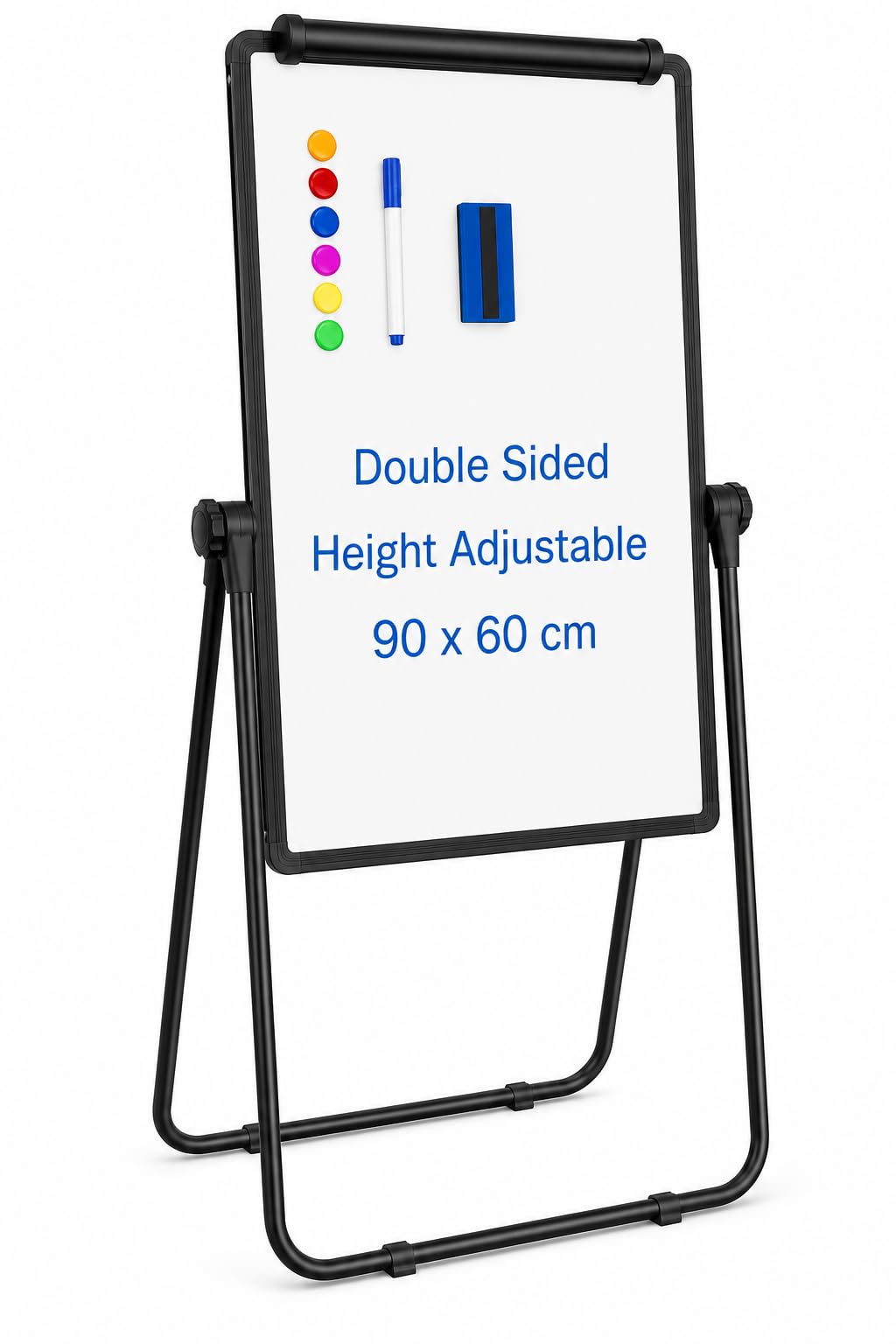 SKY-TOUCH Magnetic Whiteboard Easel 60 x 90 cm, Double-Sided Dry Erase Flipchart Board with Stand, Height Adjustable 360° Rotating Mobile White Board for School, Home, Office and Teaching