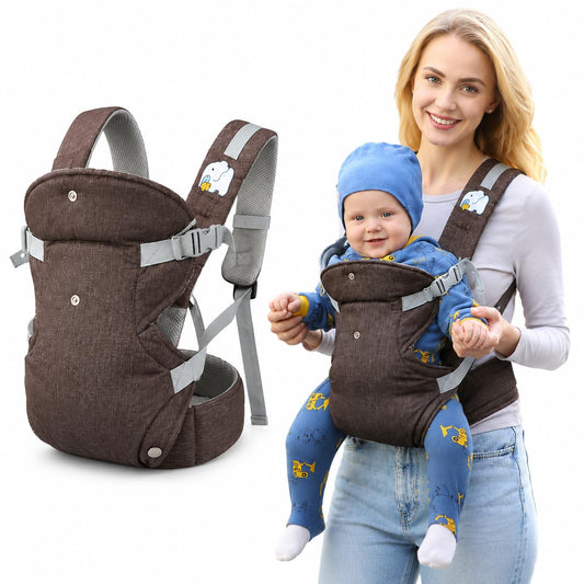 SKY-TOUCH 4-in-1 Baby Carrier, Ergonomic Convertible Infant Carrier with M-Shape Seat, C-Shape Support, Adjustable Shoulder Straps, Front Inward, Outward & Back Carry, Linen Fabric