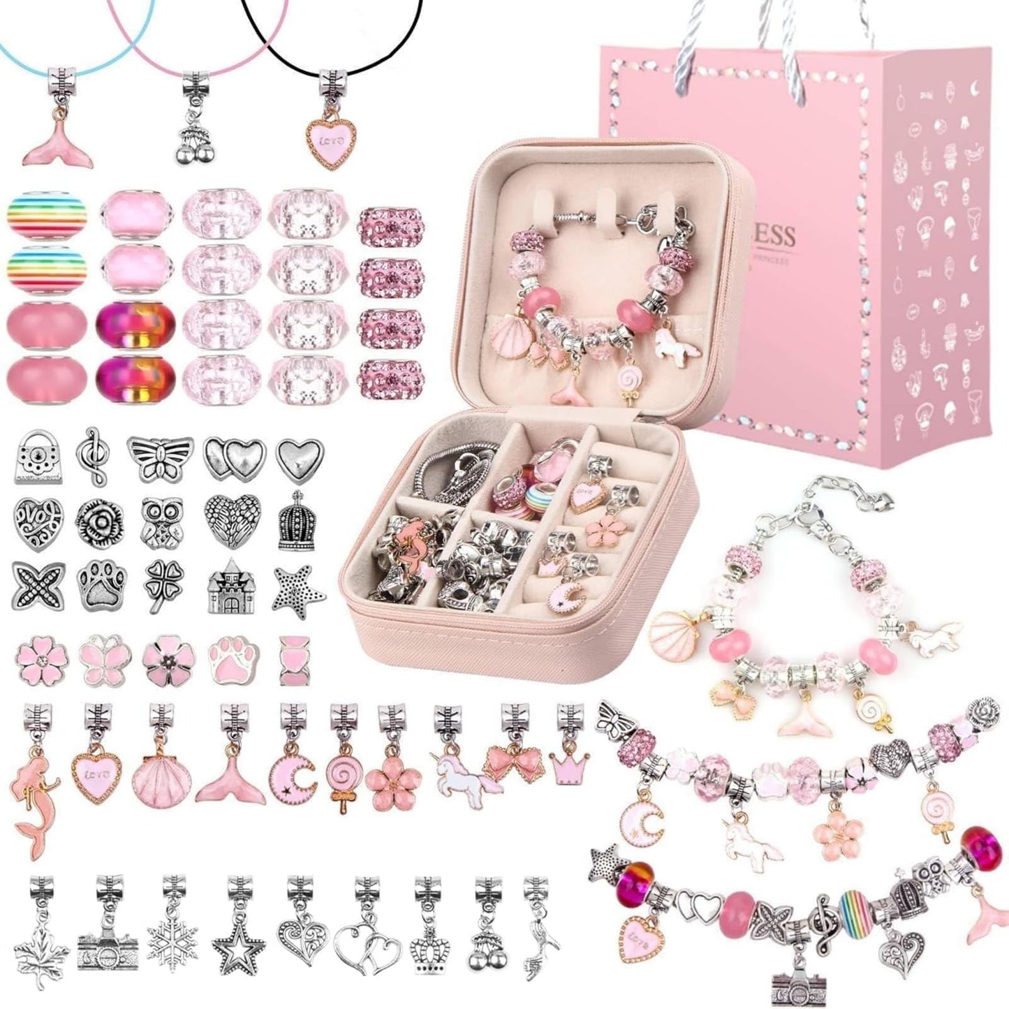 SKY-TOUCH Charm Bracelet Making Kit for Girls, 68pcs DIY Jewelry Making Kits with Box, Gift for Craft Toys Birthday Christmas for Girls Toys Age 6-12