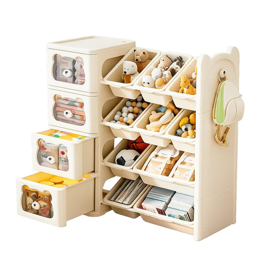 SKY-TOUCH Four-tier Toy Storage Rack, Children's toy Storage Rack And Bookshelf, Multi-functional Shelf With Drawers, Suitable for Toys And Books