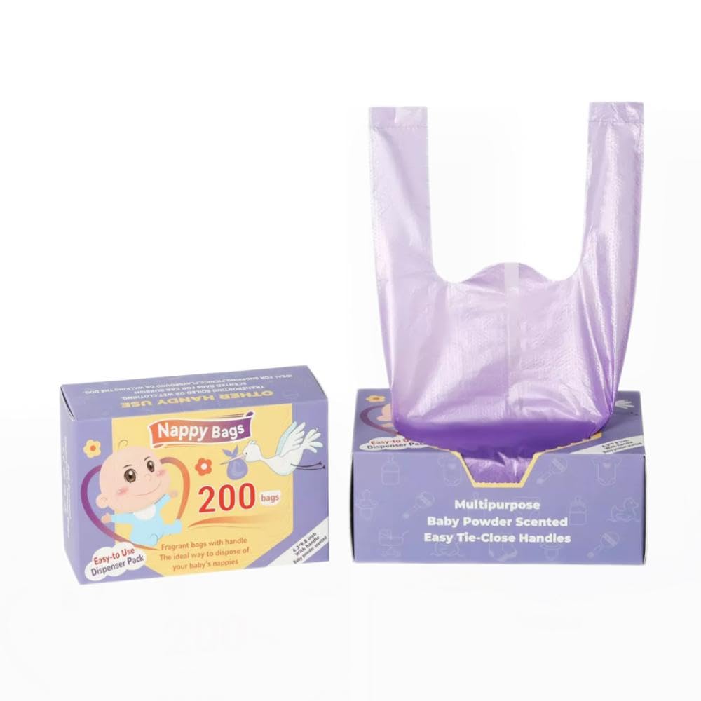 SKY-TOUCH Portable Biodegradable Disposable Diaper Wet Waste Bag (200pcs/box) Baby Powder Scented Diaper Wet Waste Bag Vest Design Baby Diaper Bag Suitable for Travel and Daily Use