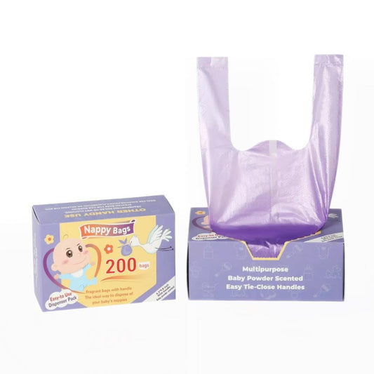 SKY-TOUCH Portable Biodegradable Disposable Diaper Wet Waste Bag (200pcs/box) Baby Powder Scented Diaper Wet Waste Bag Vest Design Baby Diaper Bag Suitable for Travel and Daily Use