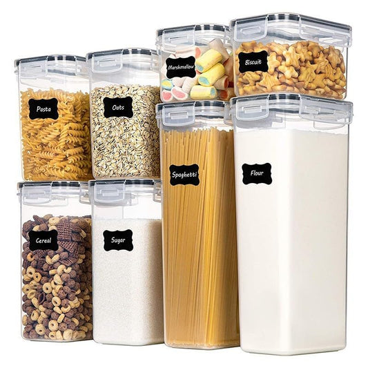 SKY-TOUCH 8 PACK Airtight Food Storage Containers Set, 4 SIZE BPA-Free Plastic Pantry Jars with Lids for Pasta, Spaghetti, Flour, Rice, Cereal & Grains Clear Kitchen Organizer Containers
