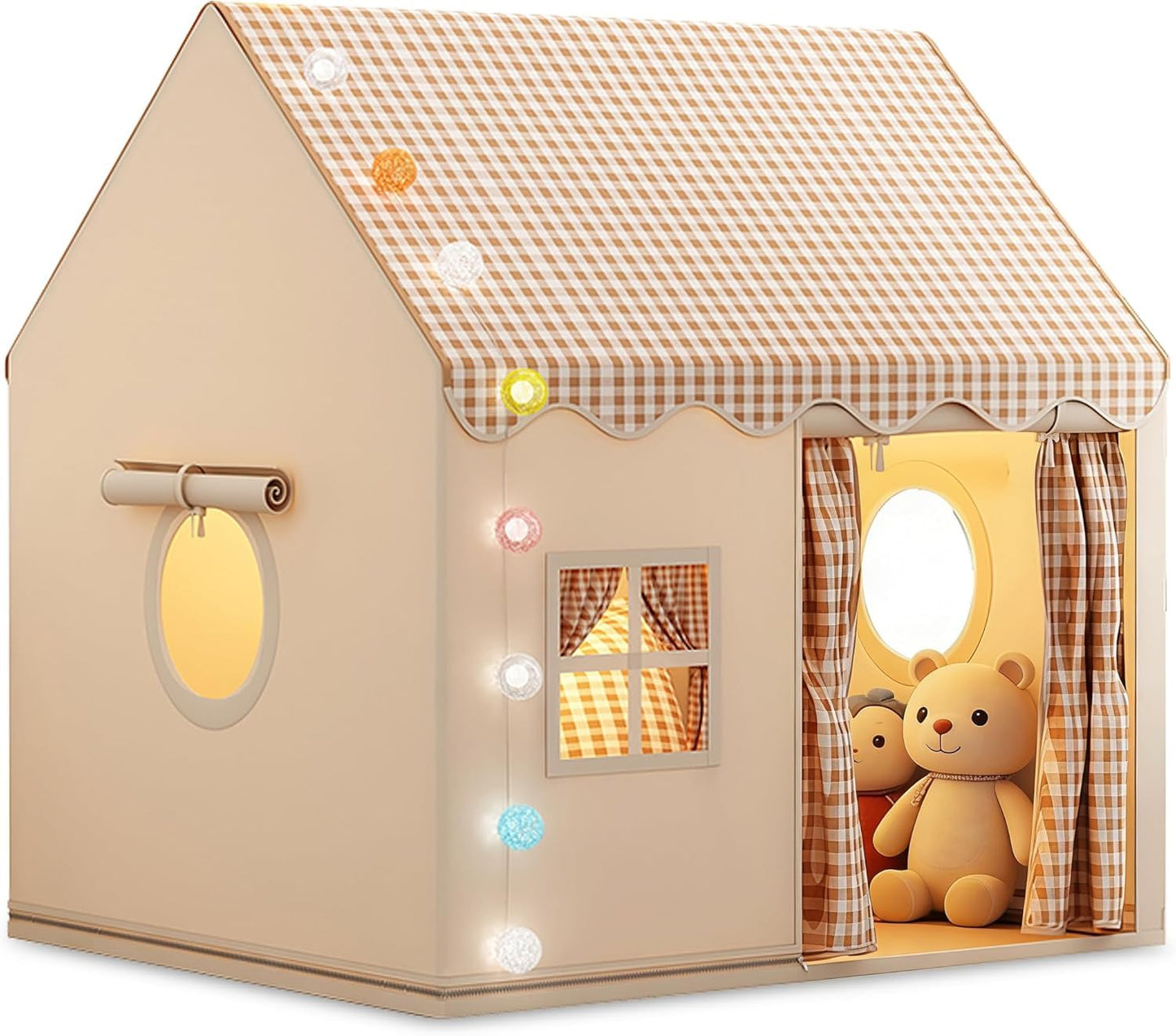 SKY-TOUCH Children's Indoor Play Tent, Princess Castle Playhouse, Suitable for Indoor and Outdoor Use, Includes cotton ball lamp, 120 * 105 * 128 cm, Washable and Foldable Comes with Portable Bag,Gray
