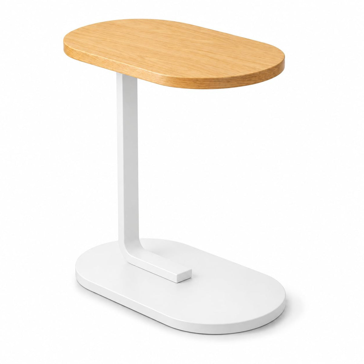 SKY-TOUCH C-Shaped End Table, Small Side Table for Couch, Sofa table, Perfect Snack Table with Metal Frame for Bedroom, Living Room & Small Spaces, Overbed Tables (White) - 45x28x58.5cm