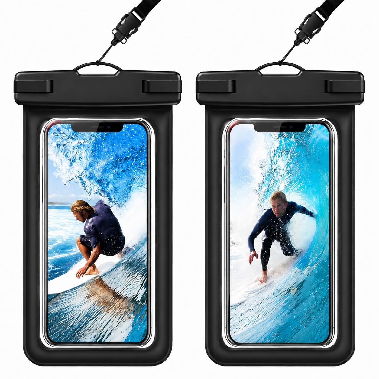 SKY-TOUCH 2PCS Universal Waterproof Phone Pouch Case, IPX8 Cell Phone Dry Bag for iPhone 13 12 11 Pro Max Plus XR X SE, Samsung Galaxy S22 S21 S20 S10 S9 S8, Devices up to 7.0 Inch, Black
