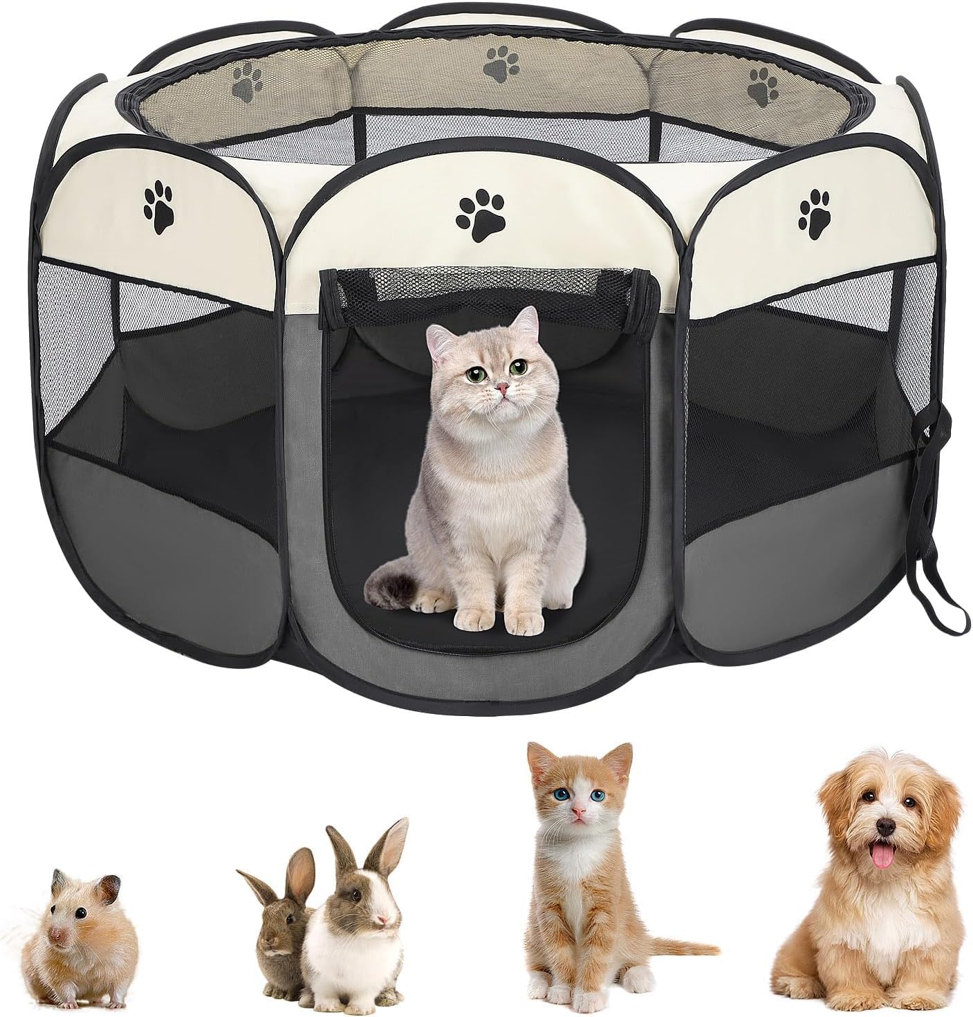 SKY-TOUCH Pet Playpen Portable Dog Pen Foldable Pop Up Cat Play Pen, Oxford Fabric Soft Dog Crate Cage Puppy Pen for Indoors Outdoor Travel,Folding Tent Whelping Box for Indoor, 82x82x59cm, Grey