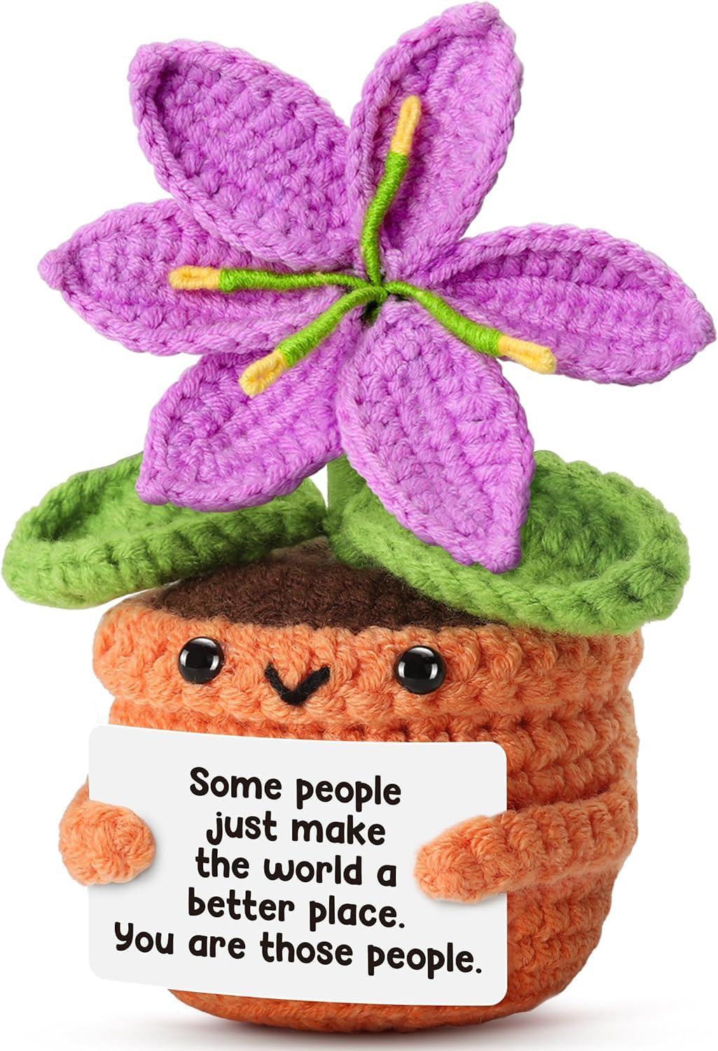 SKY-TOUCH Crochet Doll, Plush Purple Lily With a Bonus Positive Energy Card A Handmade Crocheted Gift of Gratitude, Encouragement, And Support This Crocheted Emotional Support