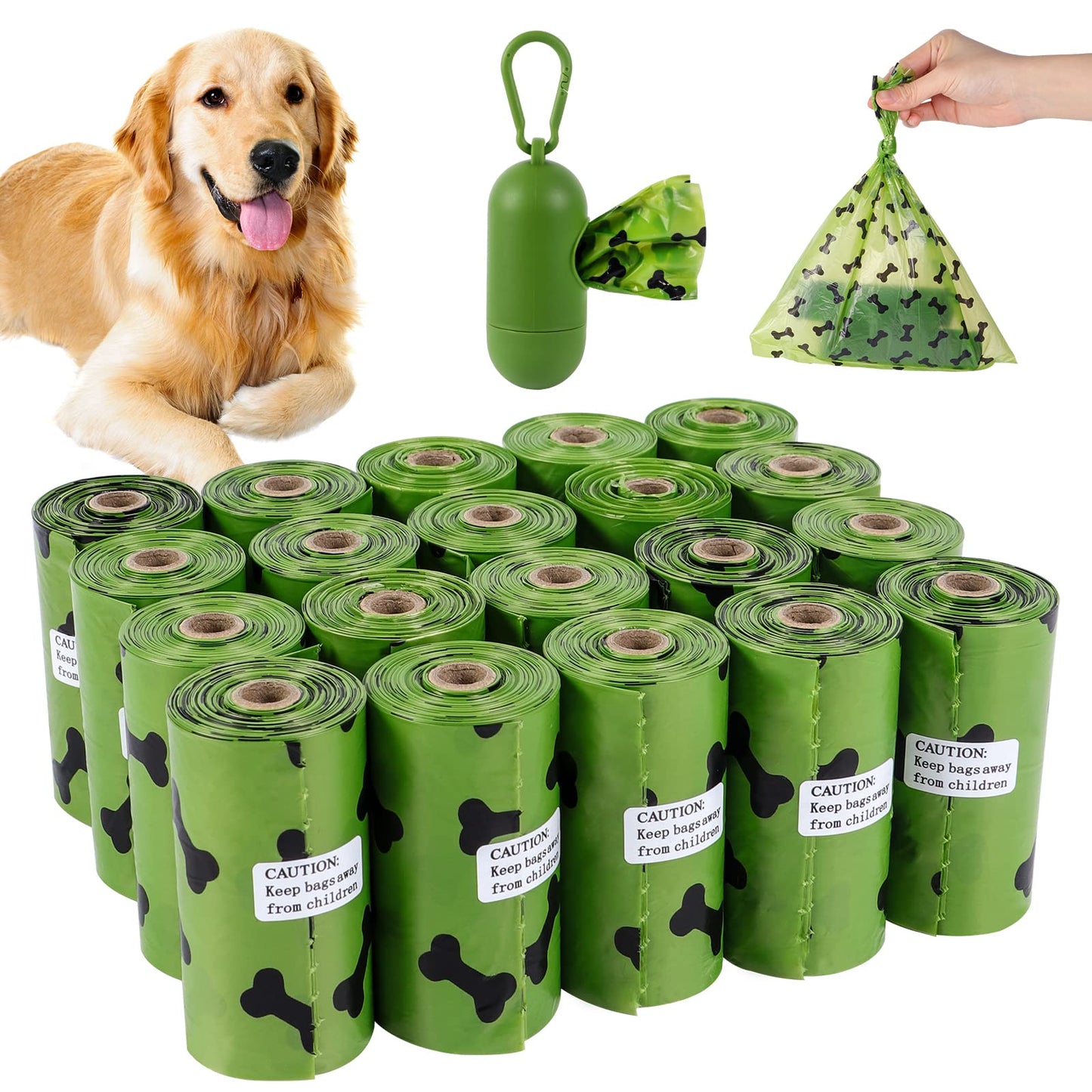 SKY-TOUCH 600 Count Dog Poop Bags Pet Dog Supplies for Dogs Include 2 PCS Green Adjustable Dispenser, Extra Thick and Strong, 100% Leak Proof, Biodegradable Waste Bag