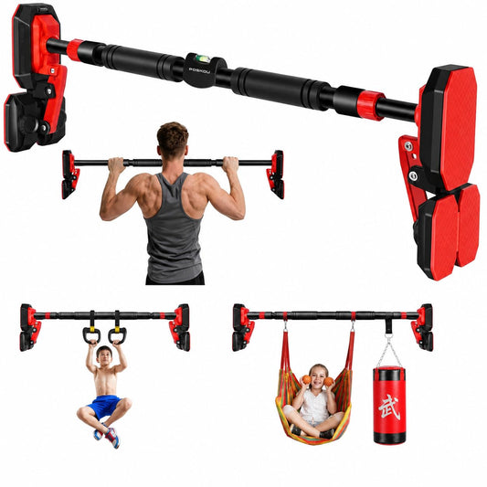 SKY-TOUCH Pull Up Bar for Doorway, Adjustable 70-96cm Chin Up Bar with Dual Support Design and Dual Bubble Levels, No Drill Installation Strength Training Bar for Home Gym Fitness Exercise