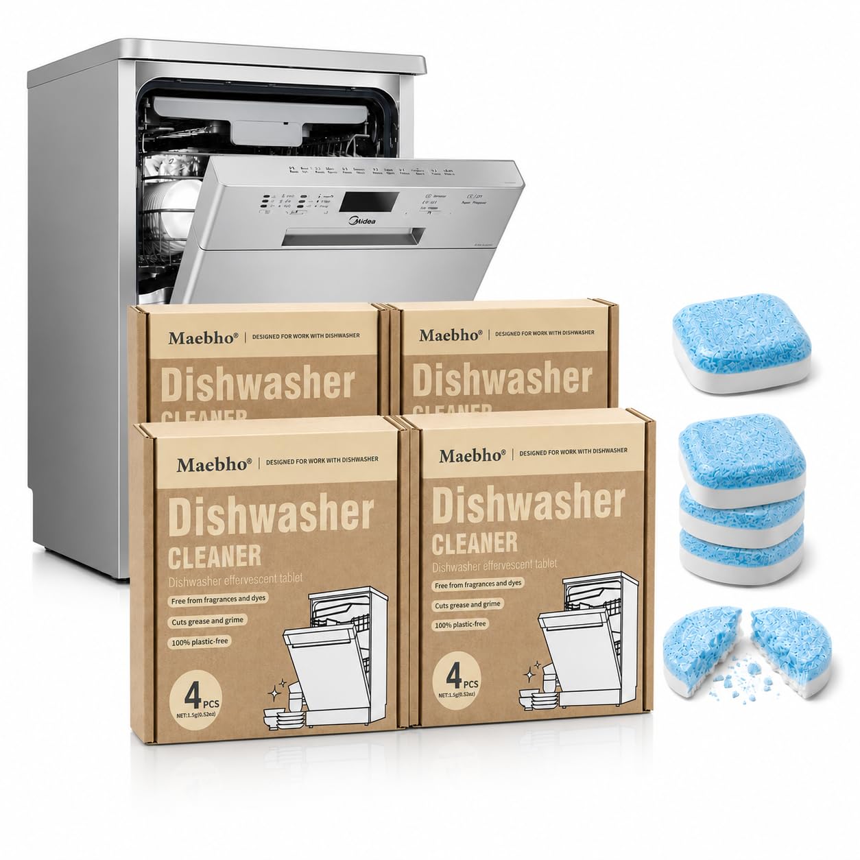 SKY-TOUCH 48 Count Dishwasher Cleaner Tablets, Helps Remove Limescale, Grease and Odor-Causing Residue, Deep Cleaning Descaler for Dishwasher Maintenance, Fresh Lemon Scent