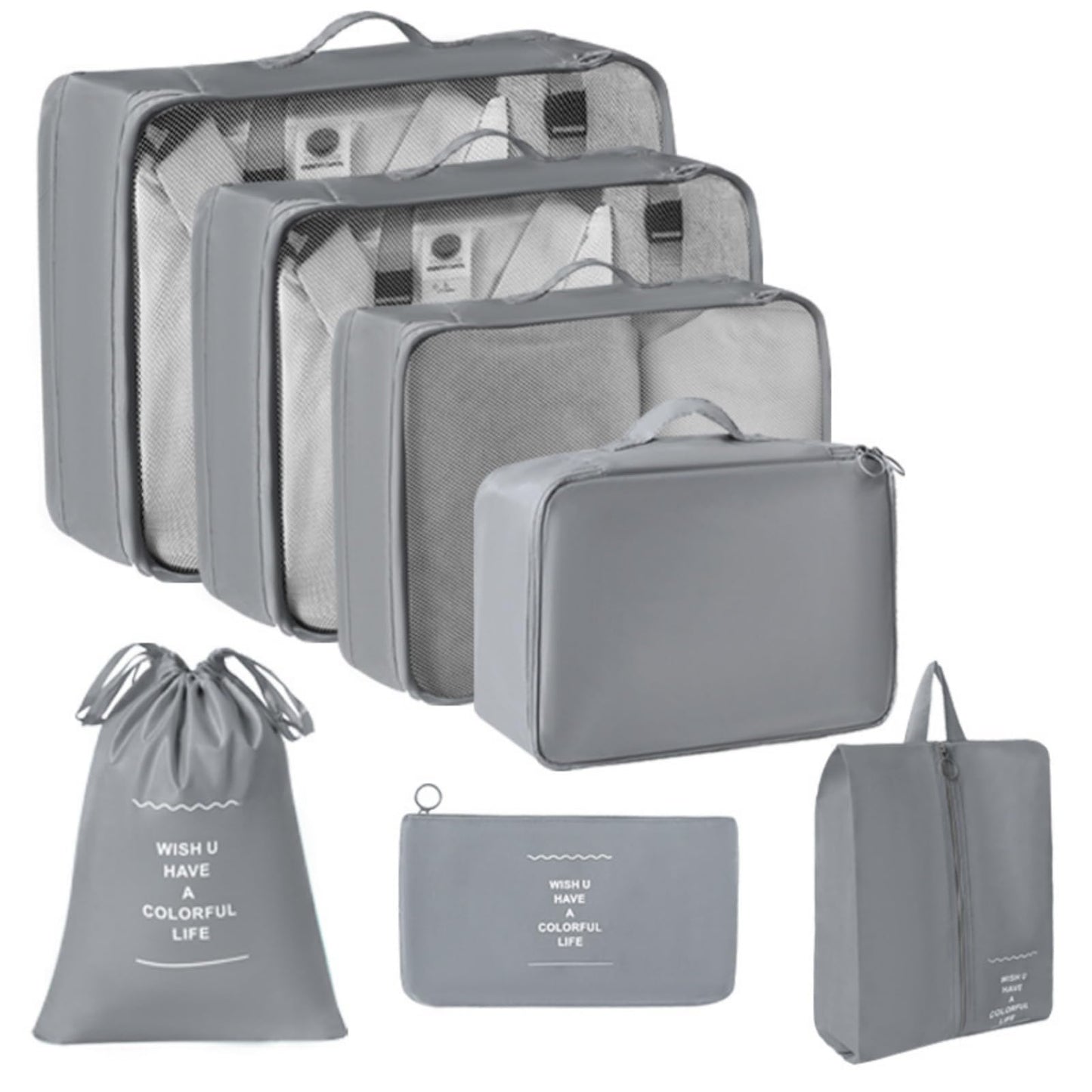 SKY-TOUCH Travel Packing Cubes,Traveling Accessories,Luggage Packing Organizers Set,Waterproof Laundry Bag,Storage Bag for Travel,Breathable Mesh,pack of 7 pieces, Grey
