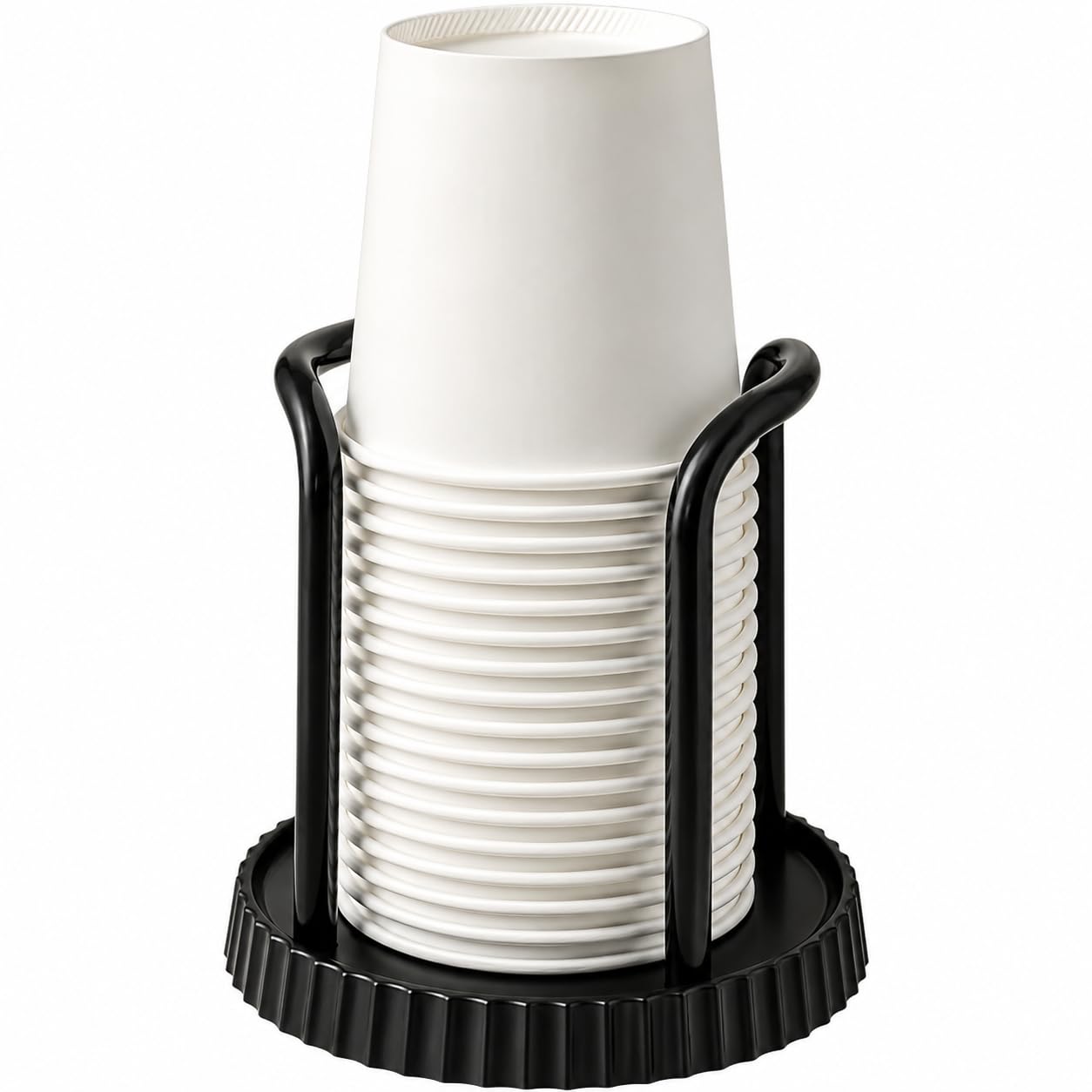 SKY-TOUCH Disposable Cup Storage Rack, Black – Paper & Plastic Cup Holder, Stackable Coffee & Tea Cup Organizer, Draining Tray, Space-Saving Kitchen & Office Cup Dispenser