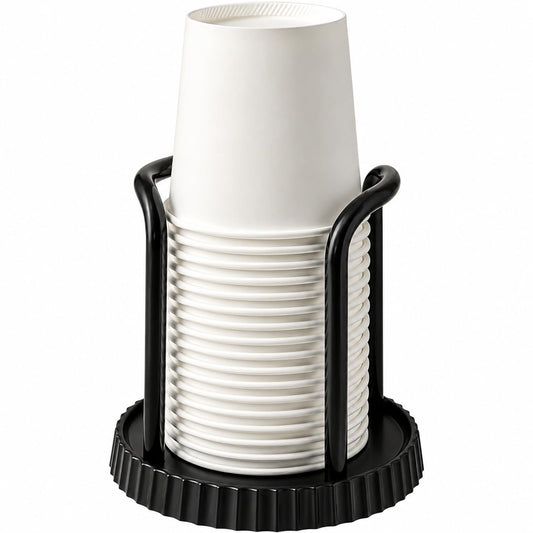 SKY-TOUCH Disposable Cup Storage Rack, Black – Paper & Plastic Cup Holder, Stackable Coffee & Tea Cup Organizer, Draining Tray, Space-Saving Kitchen & Office Cup Dispenser