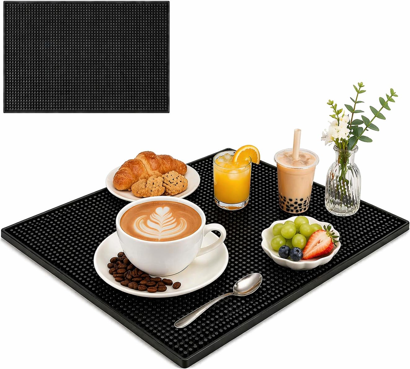 SKY-TOUCH Rubber Bar Mat, Placemats 45 x 30 x 1 cm, Thickened, Drainable, Non-slip, Made Of PVC, Waterproof and Drip-proof. Suitable for Restaurants, Homes, Cafes, and Other Venues