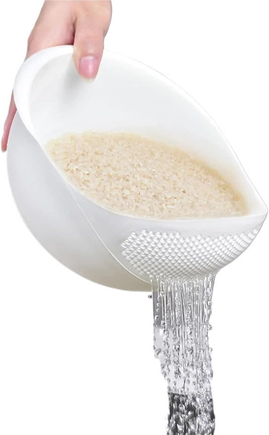 SKY-TOUCH Rice-Washing and Draining Bowl — Suitable for Washing Vegetables, Fruits, Pasta, etc.; Combines Washing and Storage Functions, 23 * 19 * 13 cm(White)