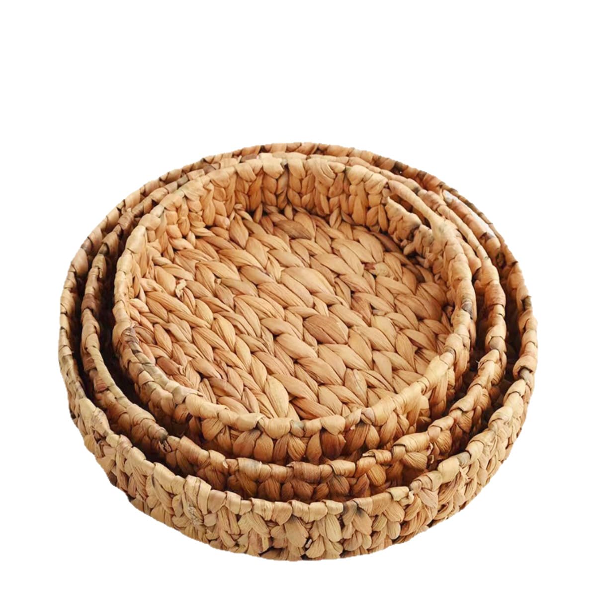 SKY-TOUCH Wicker Storage Tray Baskets Set of 3, Handwoven Grass Organizer Trays, Rustic Woven Baskets for Coffee Table, Cabinet, Shelf, Fruit and Home Decor