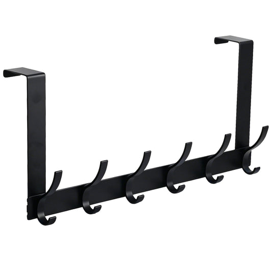 SKY-TOUCH Over Door Hook Hanger 6 Hooks, for Hanging Clothes, Hats, Coats, Towels, Robes - Rust Resistant Door Hanger with 6 Hooks, 20KG Maximum load, Aluminum, 40x18cm