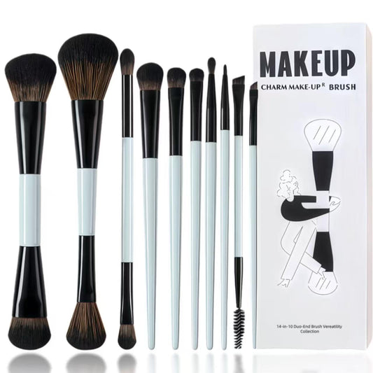 SKY-TOUCH 10 PCS Makeup Brush Set, Soft Double Sided Foundation Contour Blush Highlight Blending Eyebrow Brush Eyeshadow Eyeliner Concealer Brush Beauty Tools, Bright Cyan