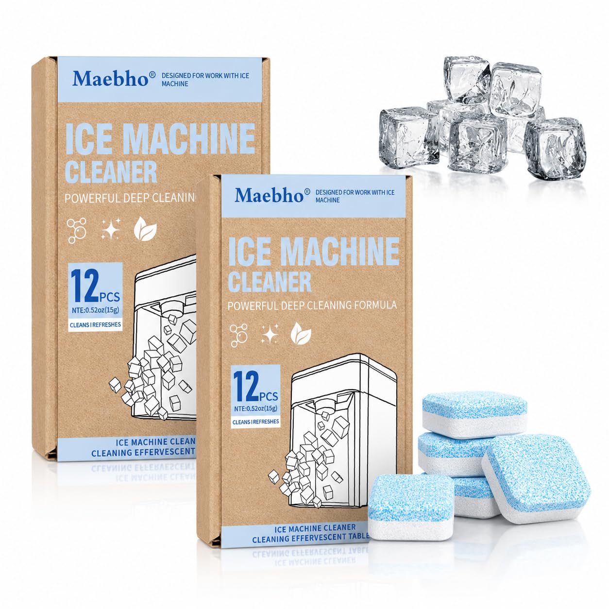 SKY-TOUCH 24 Pack Ice Machine Cleaner Tablets, Descaling Tablets for Countertop Ice Makers, Removes Limescale, Calcium Buildup and Odor, Compatible with Portable Nugget Ice Machines