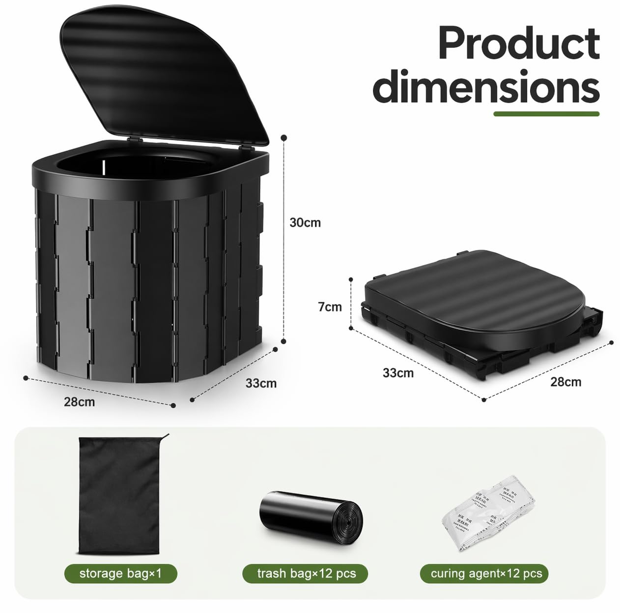 Sky-Touch Foldable Camping Toilet, Portable Travel Commode for Adults, Comes with Paper Holder, Garbage Bag and Curing Agent, Hiking, Road Trips, Beach, Emergency Use
