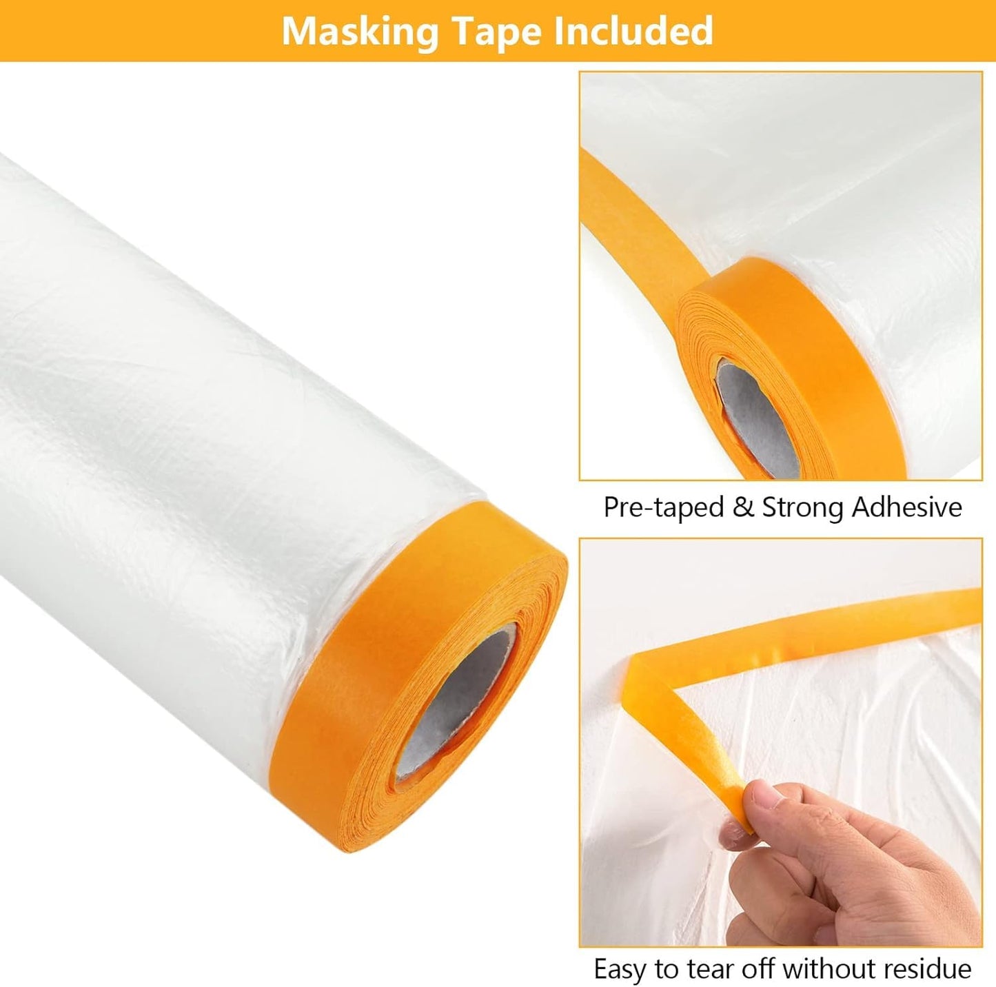 SKY-TOUCH 2 Rolls Plastic Dustproof Cloth, Decorative Plastic Dustproof Cloth, 4.5m x 20m Waterproof Masking Film roll, Pre-applied Tape, Suitable for Furniture Painting and Masking