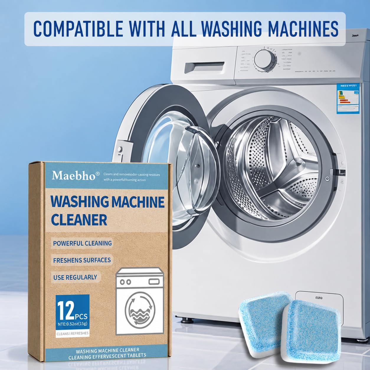 SKY-TOUCH 24 Pack Washing Machine Cleaner Tablets, Deep Cleaning Descaler for HE Front Load & Top Load Washers, Removes Odor, Residue & Limescale, Laundry Drum Cleaning Supplies