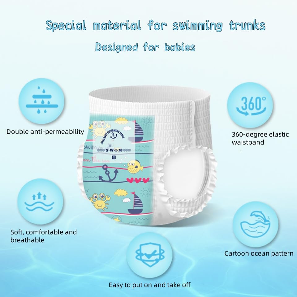 SKY-TOUCH 5pcs Disposable Swim Diapers 10-14kg, Individually packaged Gap-Free Baby Swimming Pants, Premium Eco Baby Nappies Leak Protection,Size XL