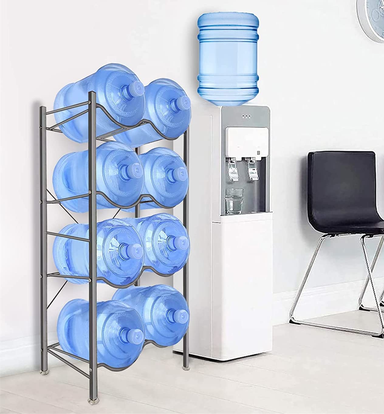 SKY-TOUCH Water Bottle Storage Stand 4 Tier, Water Bottle Holder 8 Bottles of 5 Gallons Heavy Duty Water Jug Rack for Kitchen Home and Office Easy To Assemble