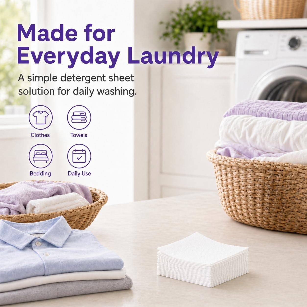 SKY-TOUCH 72pcs High-Strength Laundry Detergent Sheets, Lavender Scent Suitable for Dormitories, Universities, Homes, Hotels Travel