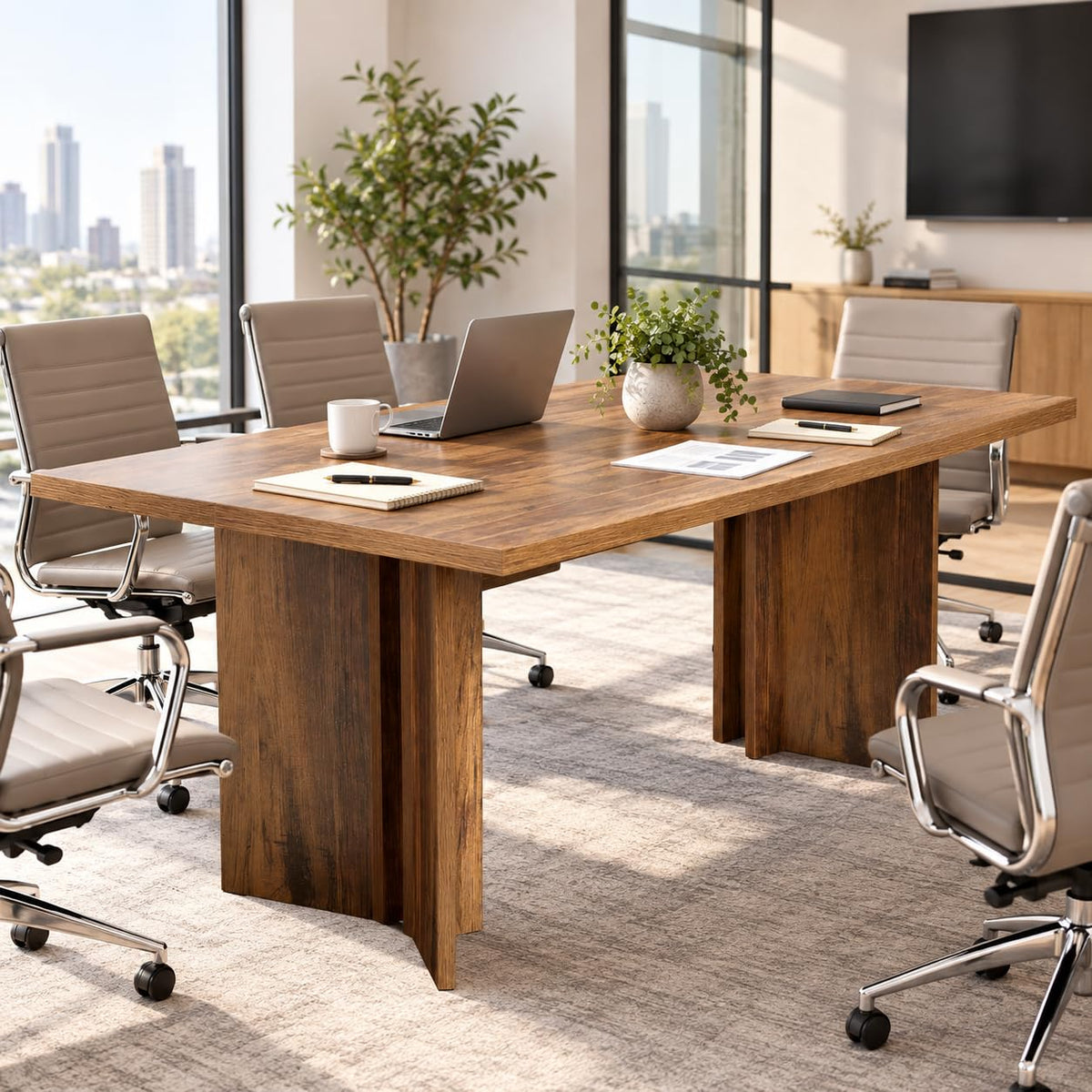 SKY-TOUCH 160 x 79 x 75 cm Conference/Office Desk – Suitable As a Home Office Writing Desk Or a Dual-purpose Workstation For Business Offices And Meetings Brown