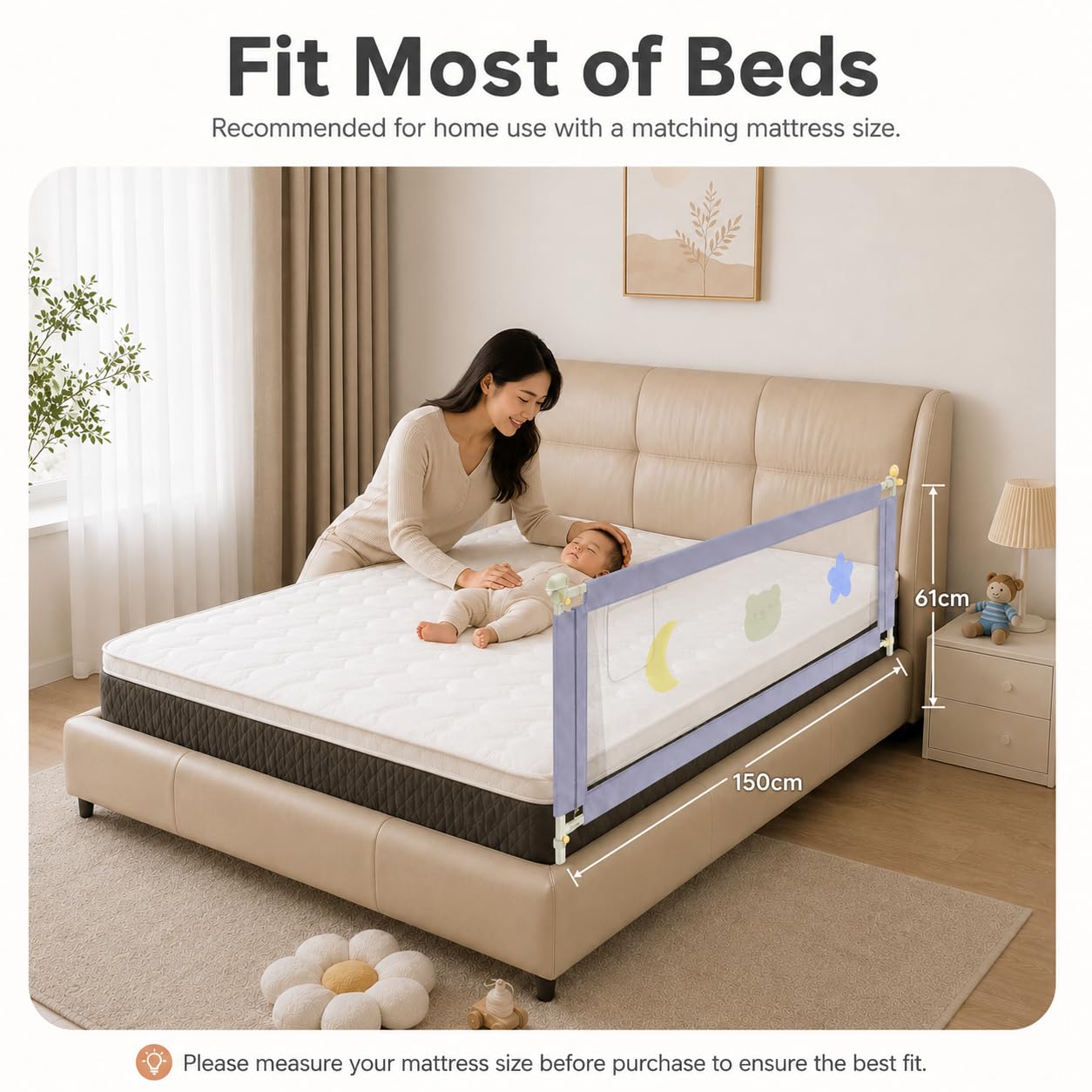 SKY-TOUCH Bed Rail for Toddlers, Baby Bed Rail Guard Infants Safety Bed Guardrail Adjustable Height, Upgraded seamless reinforced safety fence protector baby crib rail guardrail