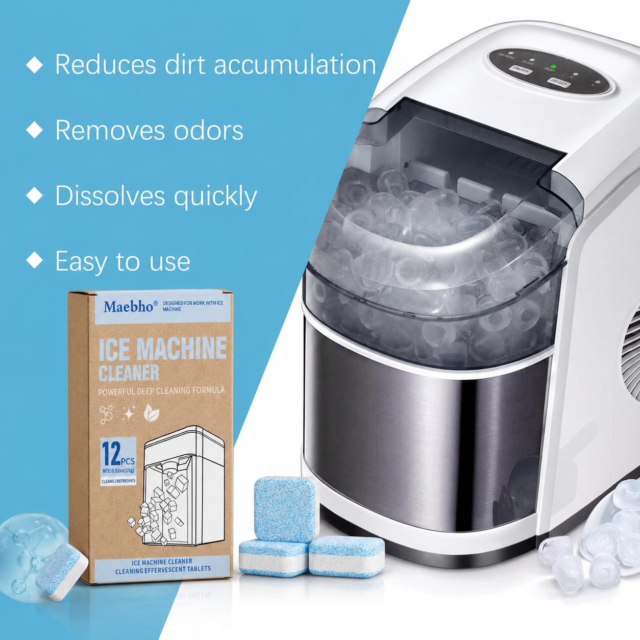 SKY-TOUCH 24 Pack Ice Machine Cleaner Tablets, Descaling Tablets for Countertop Ice Makers, Removes Limescale, Calcium Buildup and Odor, Compatible with Portable Nugget Ice Machines